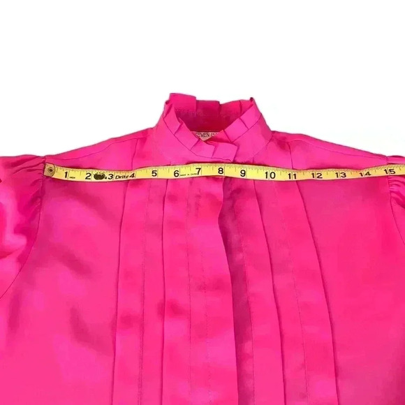 VTG Women's Sz.12 Sheer Puff-Sleeve Blouse Hot-Pink Pleated Front Victorian - Picture 7 of 9